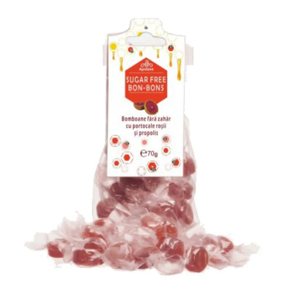 Bomboane fără zahăr, cu propolis și portocale roșii - 70g