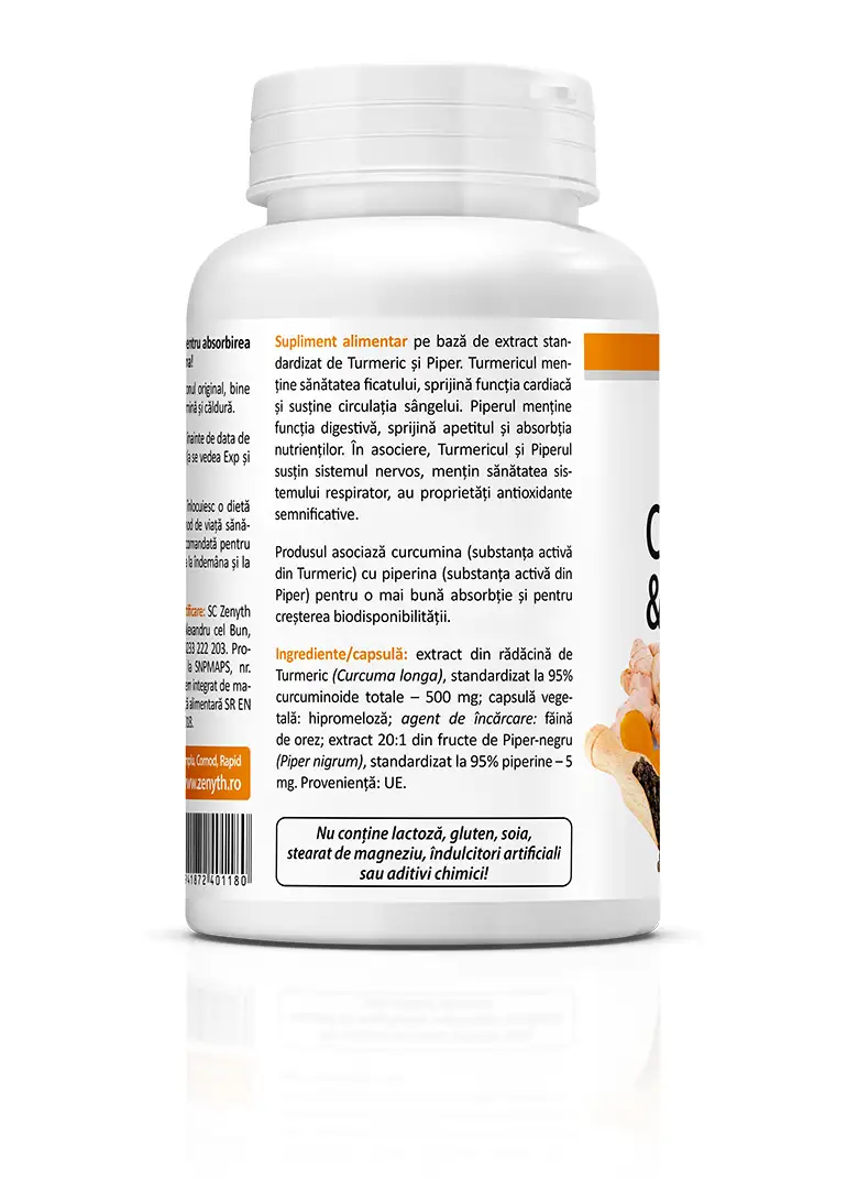 Curcumin și Piperină 500 mg, 60 capsule