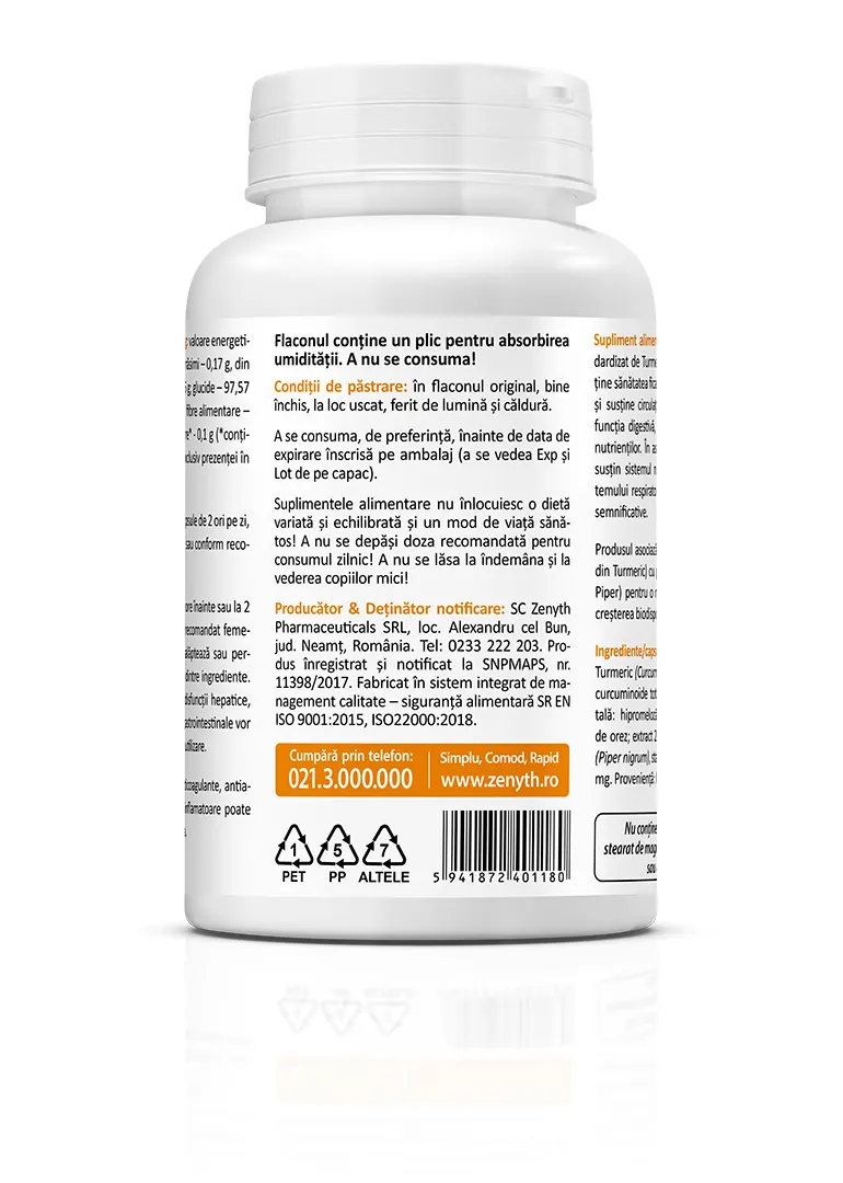 Curcumin și Piperină 500 mg, 60 capsule