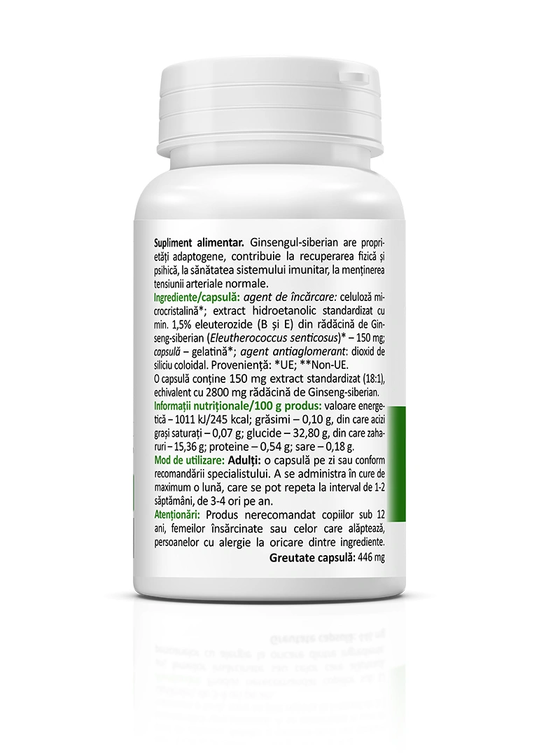Ginseng siberian 150 mg, 30 capsule