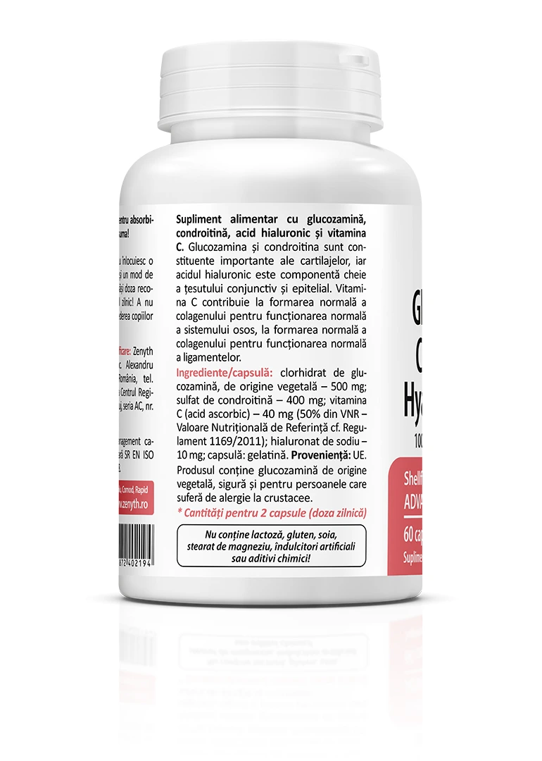 Glucozamină, Condroitină și Acid Hialuronic, 60 capsule