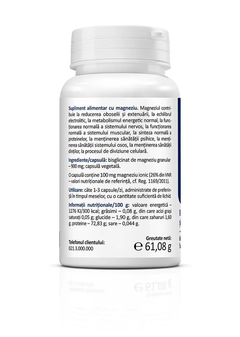 Magneziu Bisglicinat Optimum 900 mg, 60 capsule