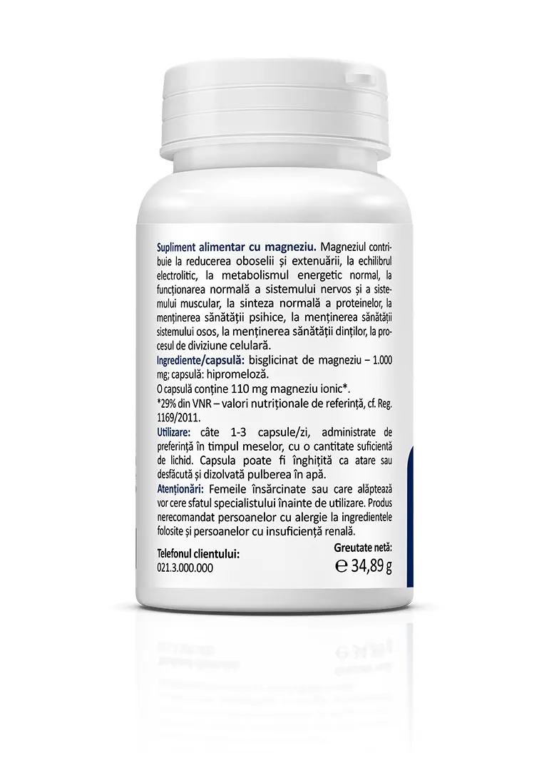 Magneziu Bisglicinat 1000 mg, 30 capsule