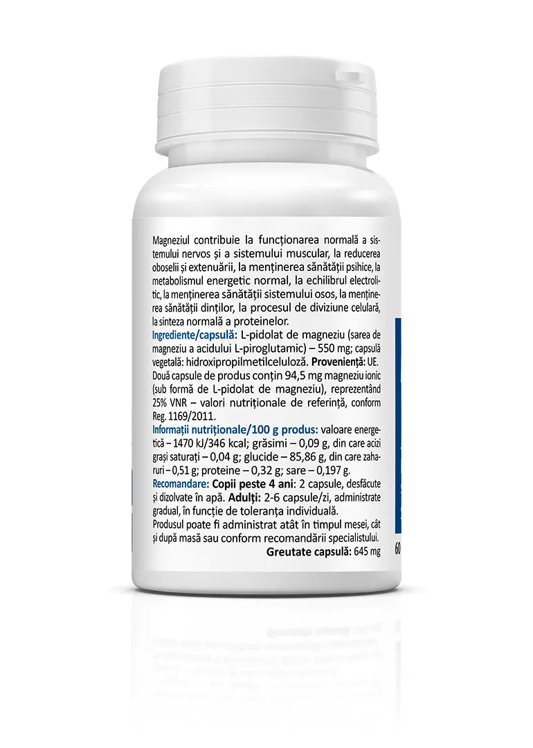 Magneziu Pidolat 550 mg, 60 capsule
