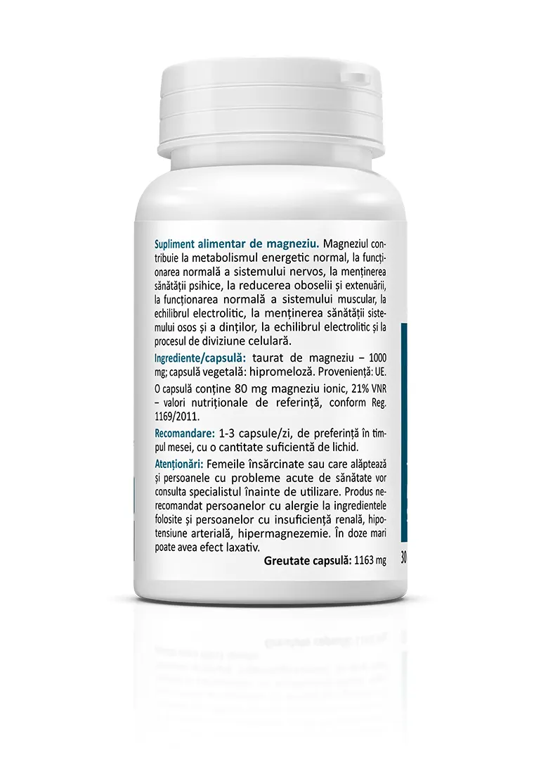 Magneziu Taurat 1000 mg, 30 capsule
