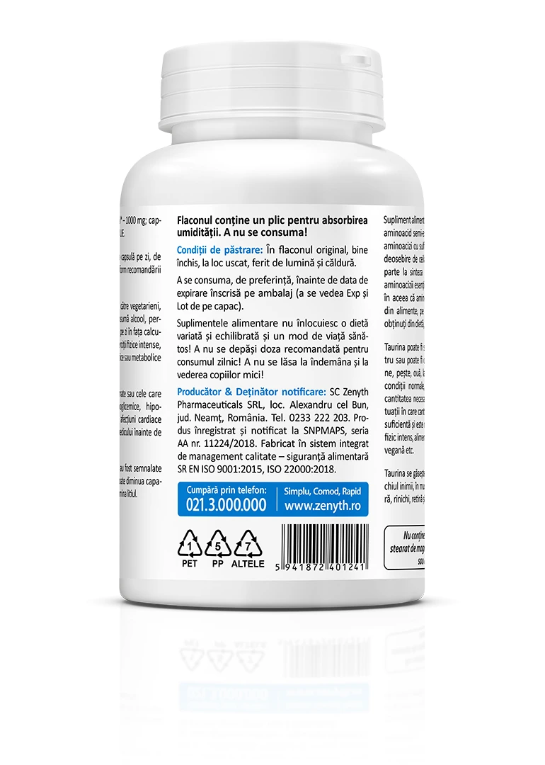 Taurine-Text-03-2 Taurină 1000 mg, 60 capsule