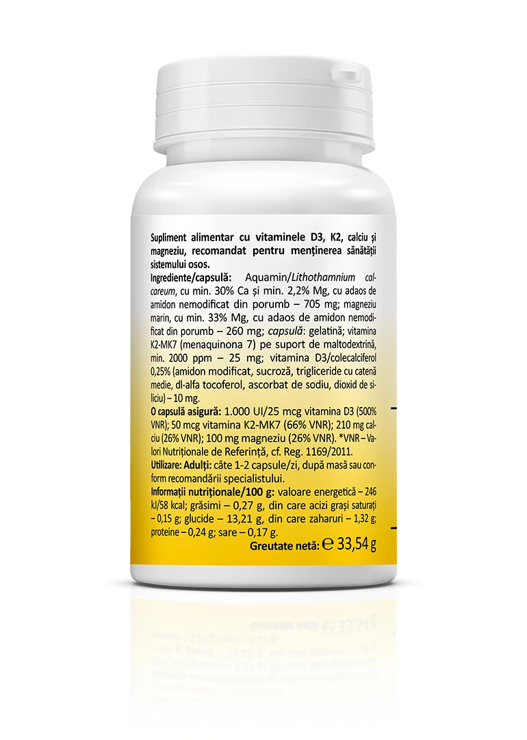 Vitamina D3 + K2 + Ca + Mg Complex, 30 capsule