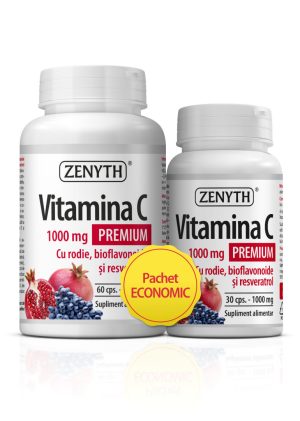Pachet promoțional Vitamina C Premium cu rodie, 1000 mg, 90 capsule
