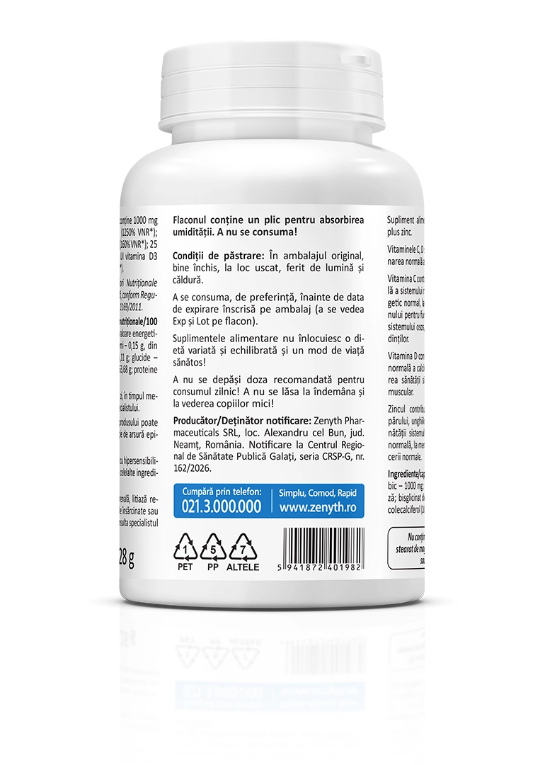 Vitamina C +D3 +Zn, 60 capsule