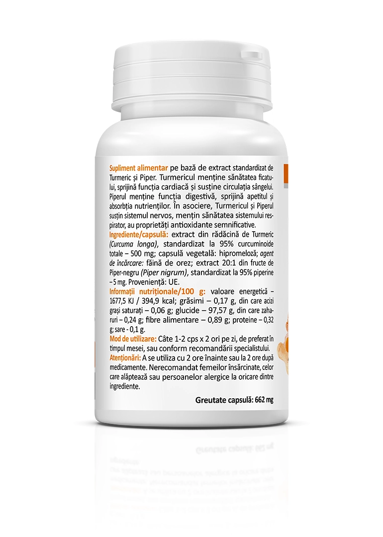 Curcumin și Piperină 500 mg, 30 capsule