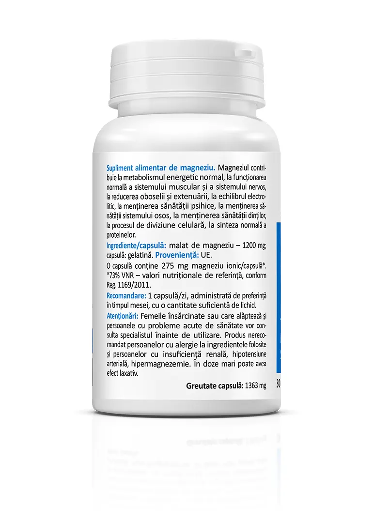 Magneziu Malat 1200 mg, 30 capsule