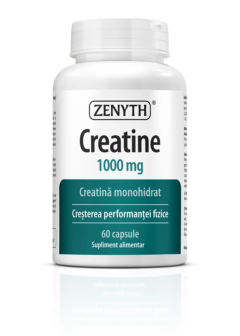 Creatina 1000 mg Zenyth 60 capsule - creatina monohidrat pentru forta, masa musculara, performanta sportiva si recuperare dupa efort