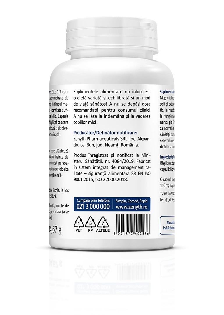 Magneziu Bisglicinat 1000 mg, 90 capsule