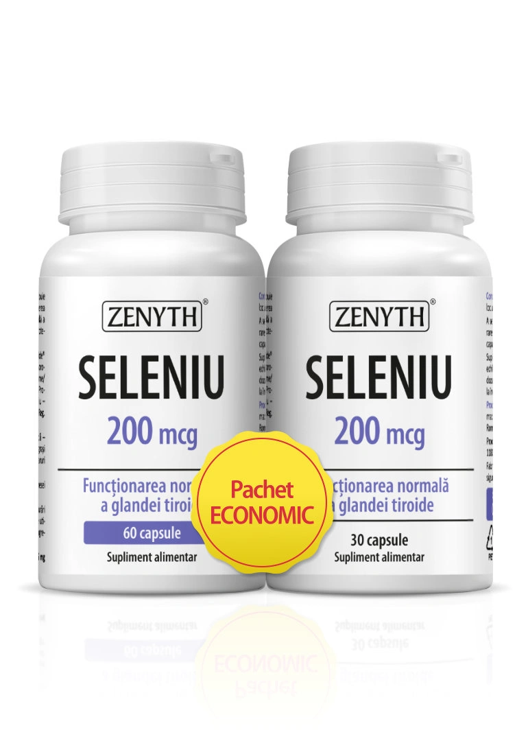 Pachet Promotional Seleniu 200 mcg Zenyth 90 capsule - seleniu organic cu absorbtie ridicata pentru tiroida, imunitate, par si unghii