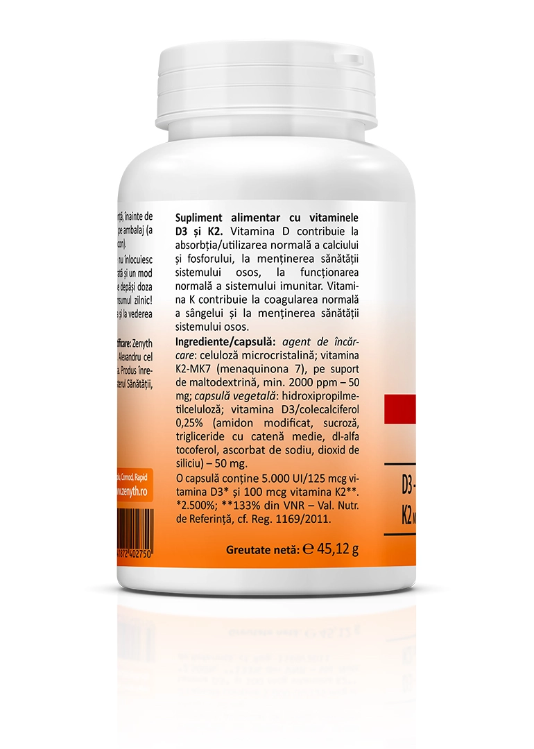 Vitamina D3 5000 UI + K2 Forte, 120 capsule
