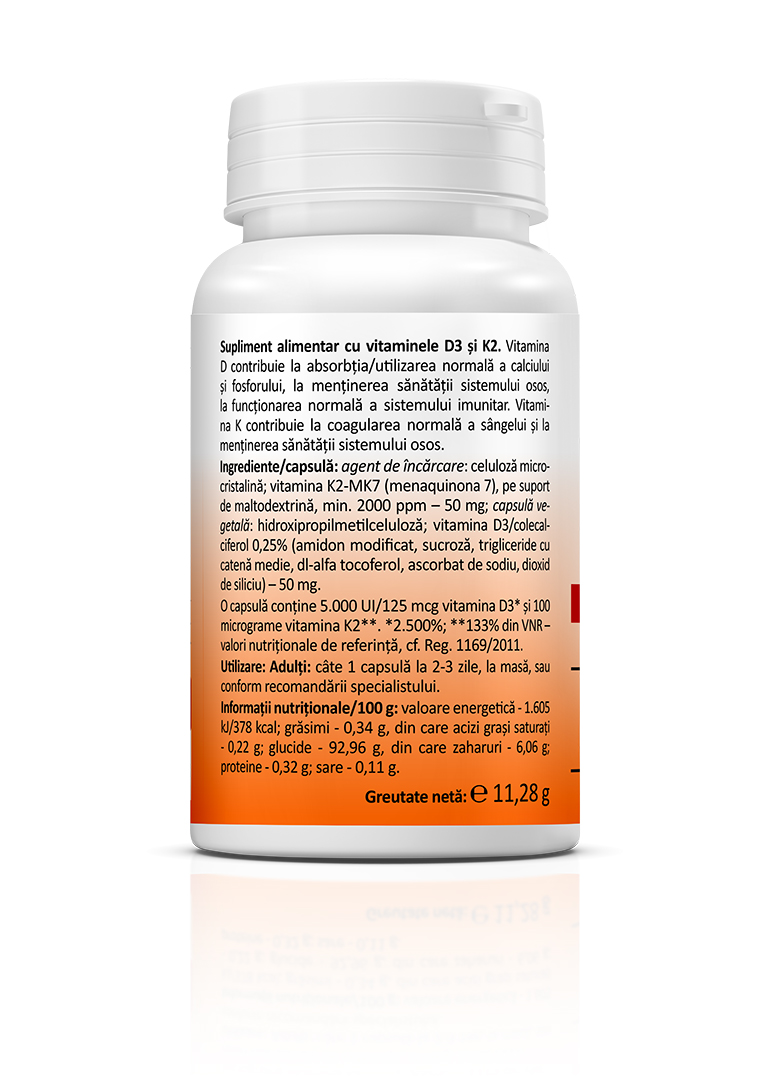 Vitamina D3 5000 UI + K2 Forte, 30 capsule